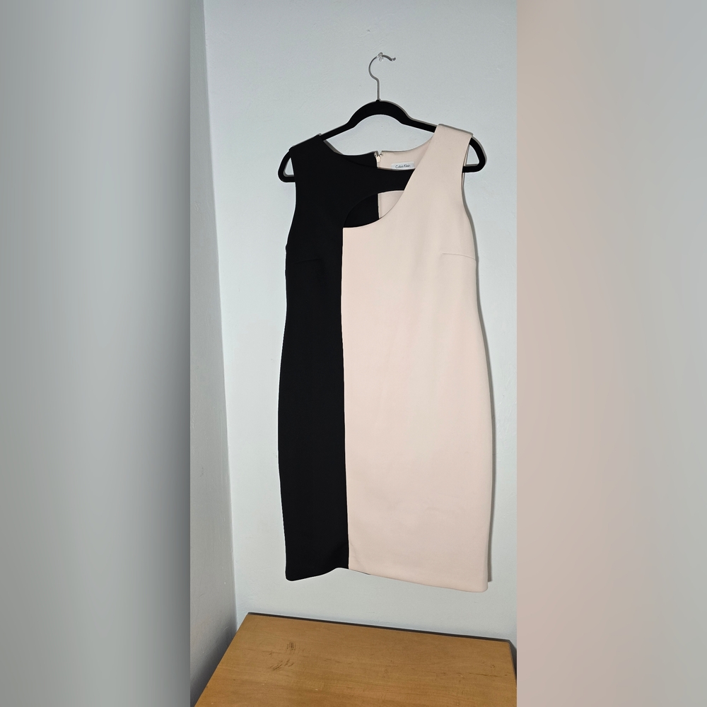 Calvin Klein One Shoulder Black and Cream Dress